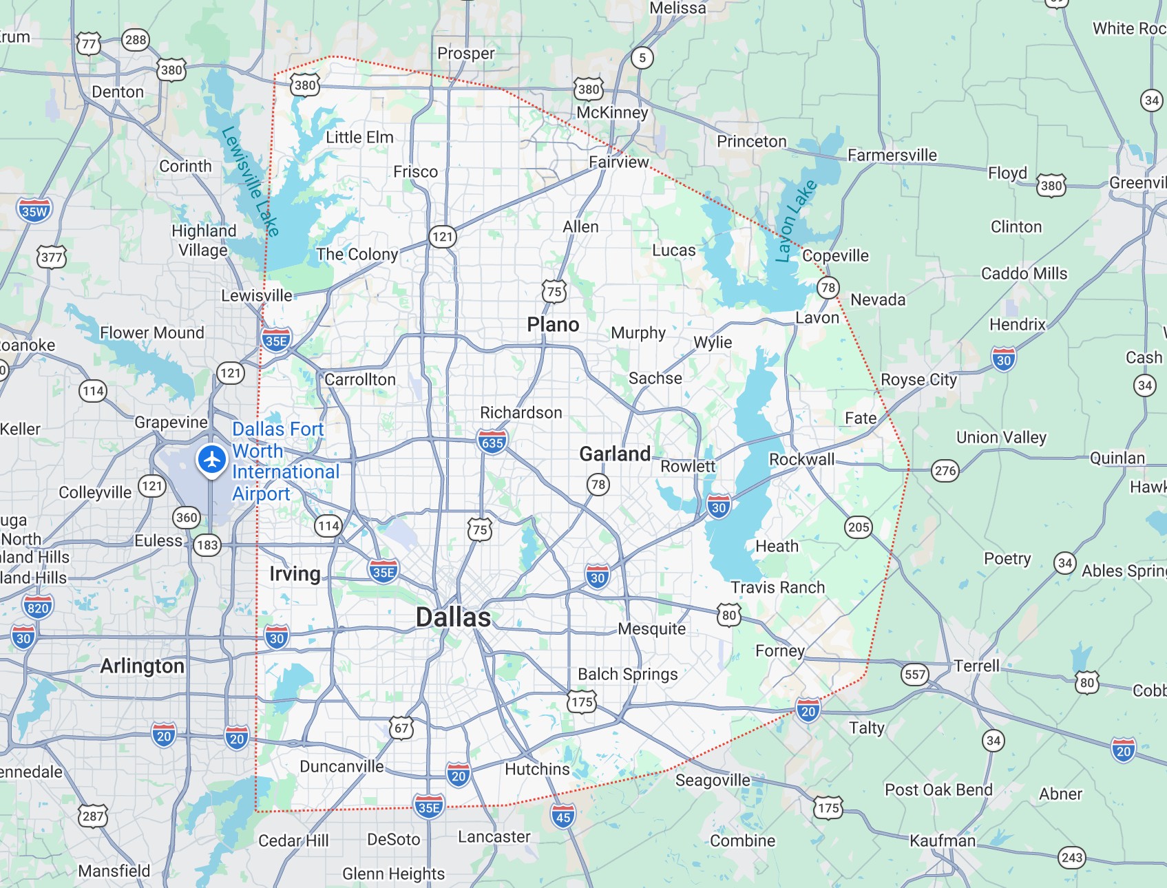 Map of Tito's Heating and Air service area covering Forney, Plano, Dallas, and surrounding DFW communities